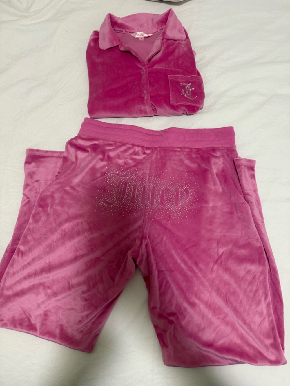 Juicy Couture Hot Pink Velour Two-Piece pajamas with Rhinestone Logo